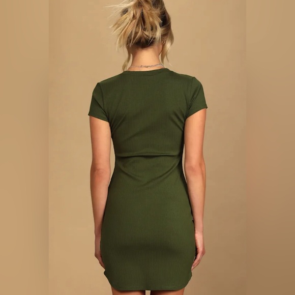 Lulu's Olive Green Ribbed Shirt Dress - Picture 5 of 8